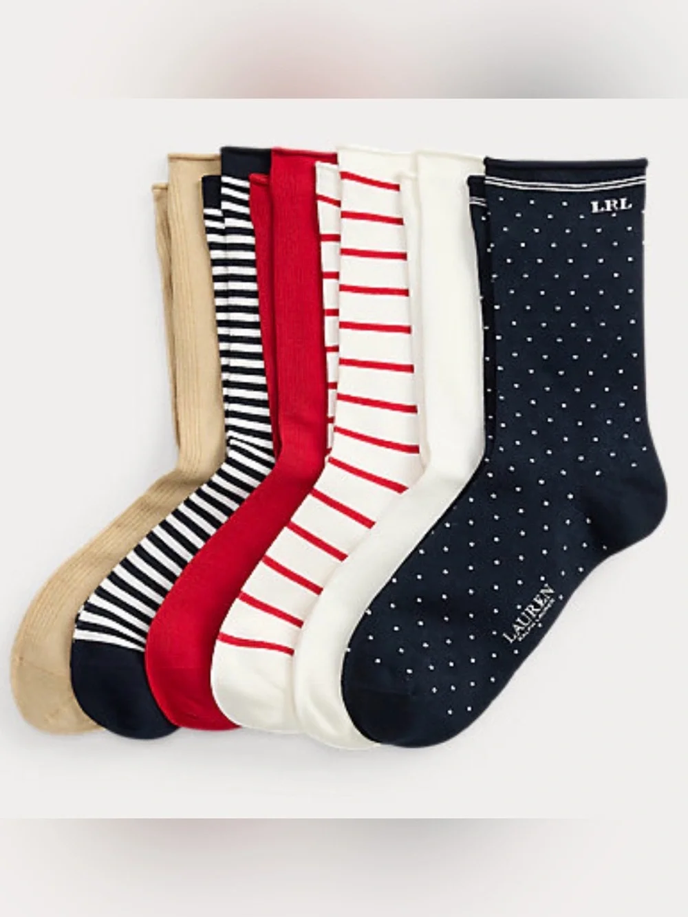 Lauren Ralph Lauren Men's 6-Pack Crew Socks - Navy, Red, White, Black, Cream